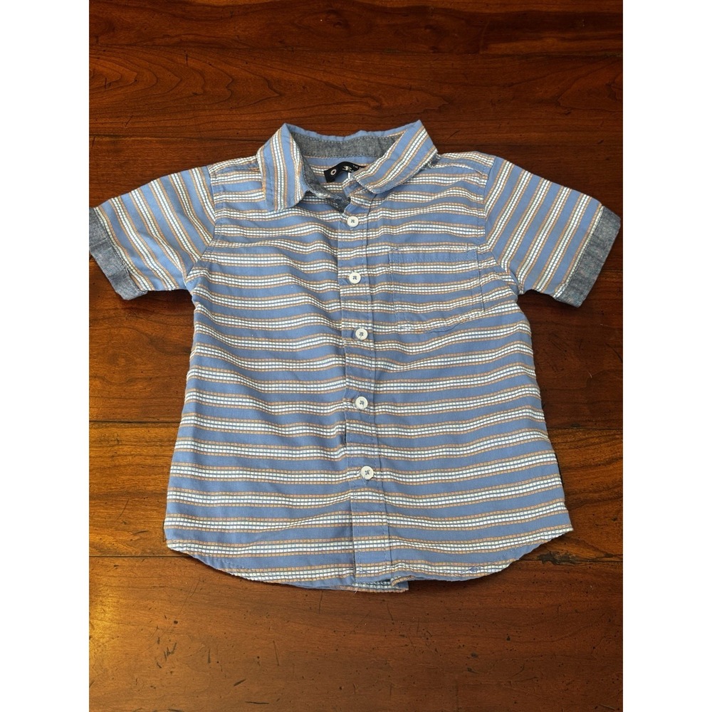 Ben Sherman Boys 3T Short Sleeve Button Down Blue Orange Stripe